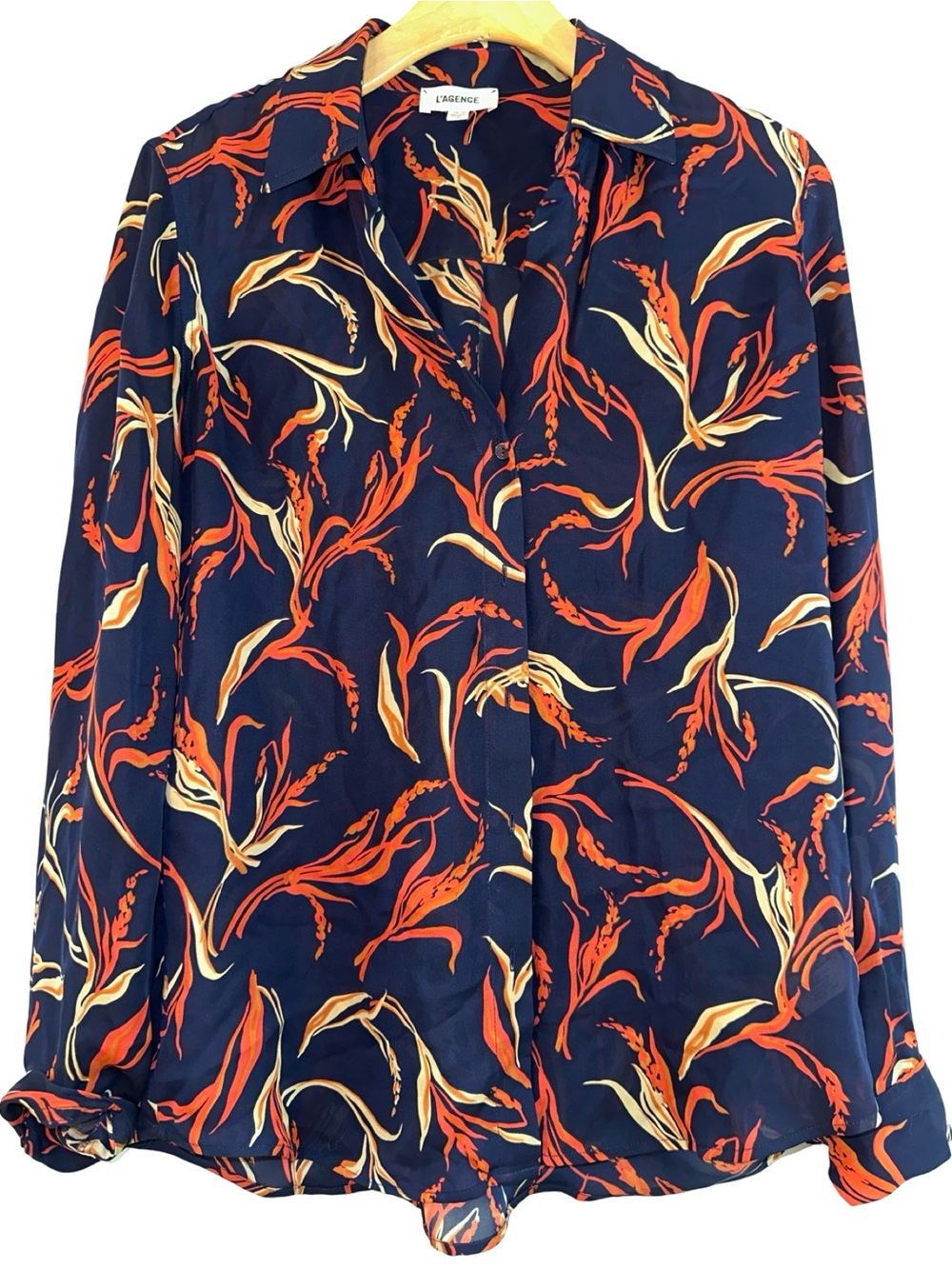 L’Agence Women's Size XS Navy Red Floral Nina Silk Button Up Blouse Shirt - Picture 2 of 7